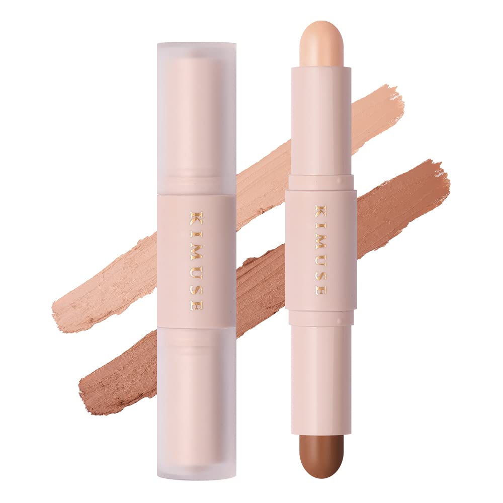 2 Color Dual Cream , Highlight & Contour Bronzer Stick, Long Lasting & Waterproof Contour Sticks Kit for Light Skin Face Makeup