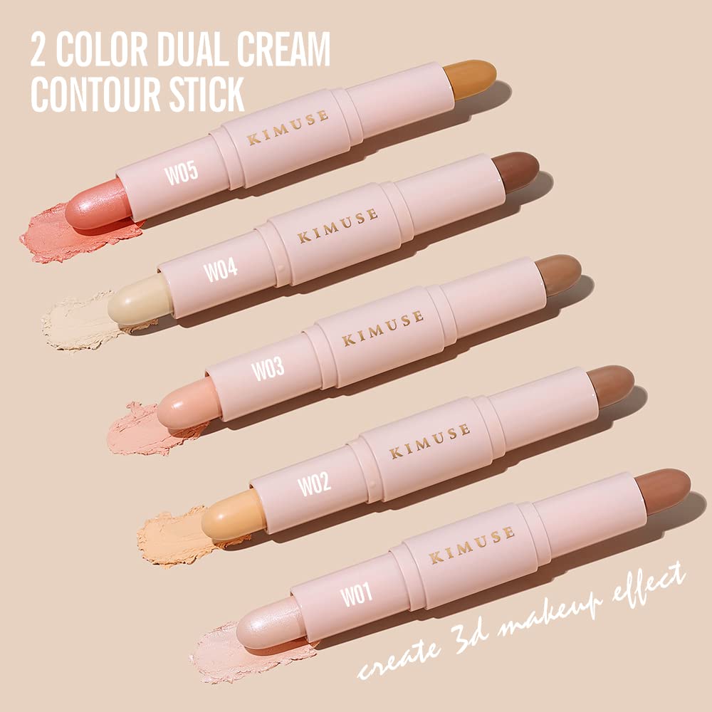 2 Color Dual Cream , Highlight & Contour Bronzer Stick, Long Lasting & Waterproof Contour Sticks Kit for Light Skin Face Makeup