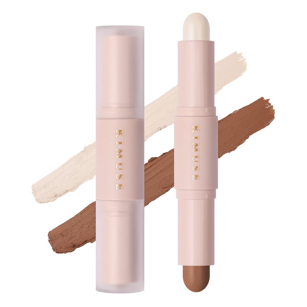 2 Color Dual Cream , Highlight & Contour Bronzer Stick, Long Lasting & Waterproof Contour Sticks Kit for Light Skin Face Makeup