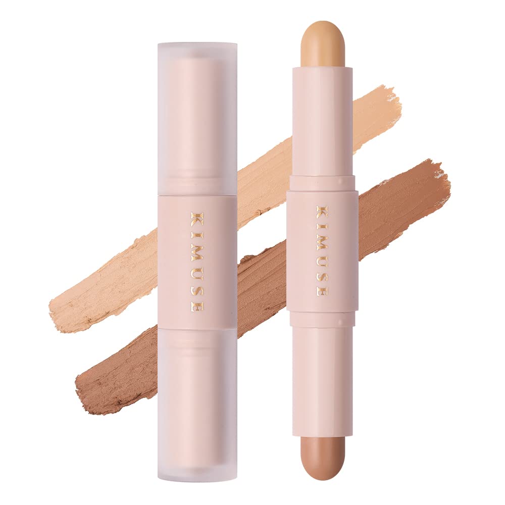 2 Color Dual Cream , Highlight & Contour Bronzer Stick, Long Lasting & Waterproof Contour Sticks Kit for Light Skin Face Makeup