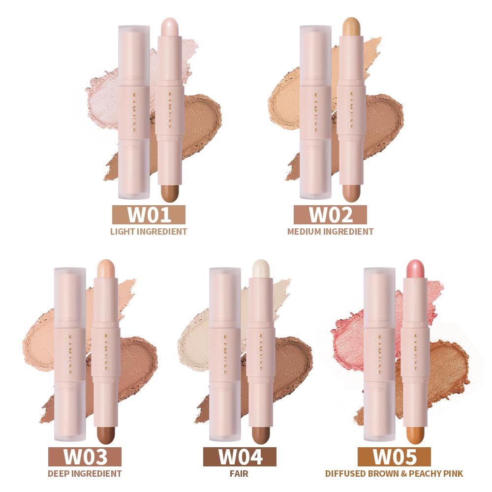 2 Color Dual Cream , Highlight & Contour Bronzer Stick, Long Lasting & Waterproof Contour Sticks Kit for Light Skin Face Makeup