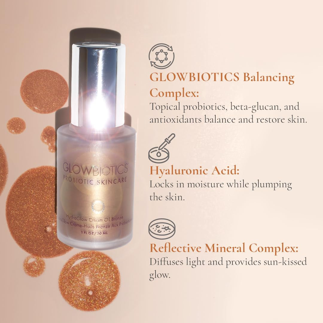 Probiotic Hydraglow Cream Oil Bronze: Illuminating Bronze Serum for Sun-Kissed Radiance & Hydration, 1 Fl Oz