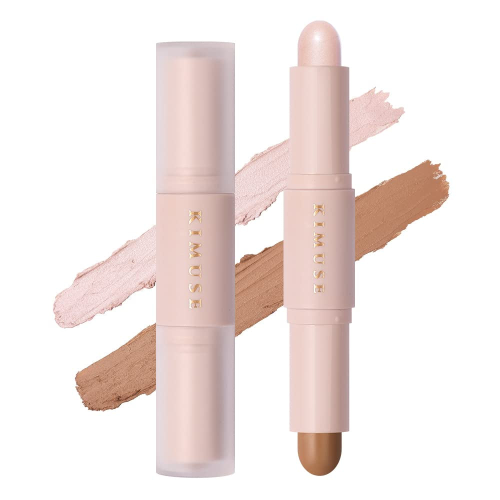 2 Color Dual Cream , Highlight & Contour Bronzer Stick, Long Lasting & Waterproof Contour Sticks Kit for Light Skin Face Makeup